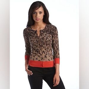 Lord & Taylor 100% Cashmere Leopard Print Sweater with Red Trim Size S US